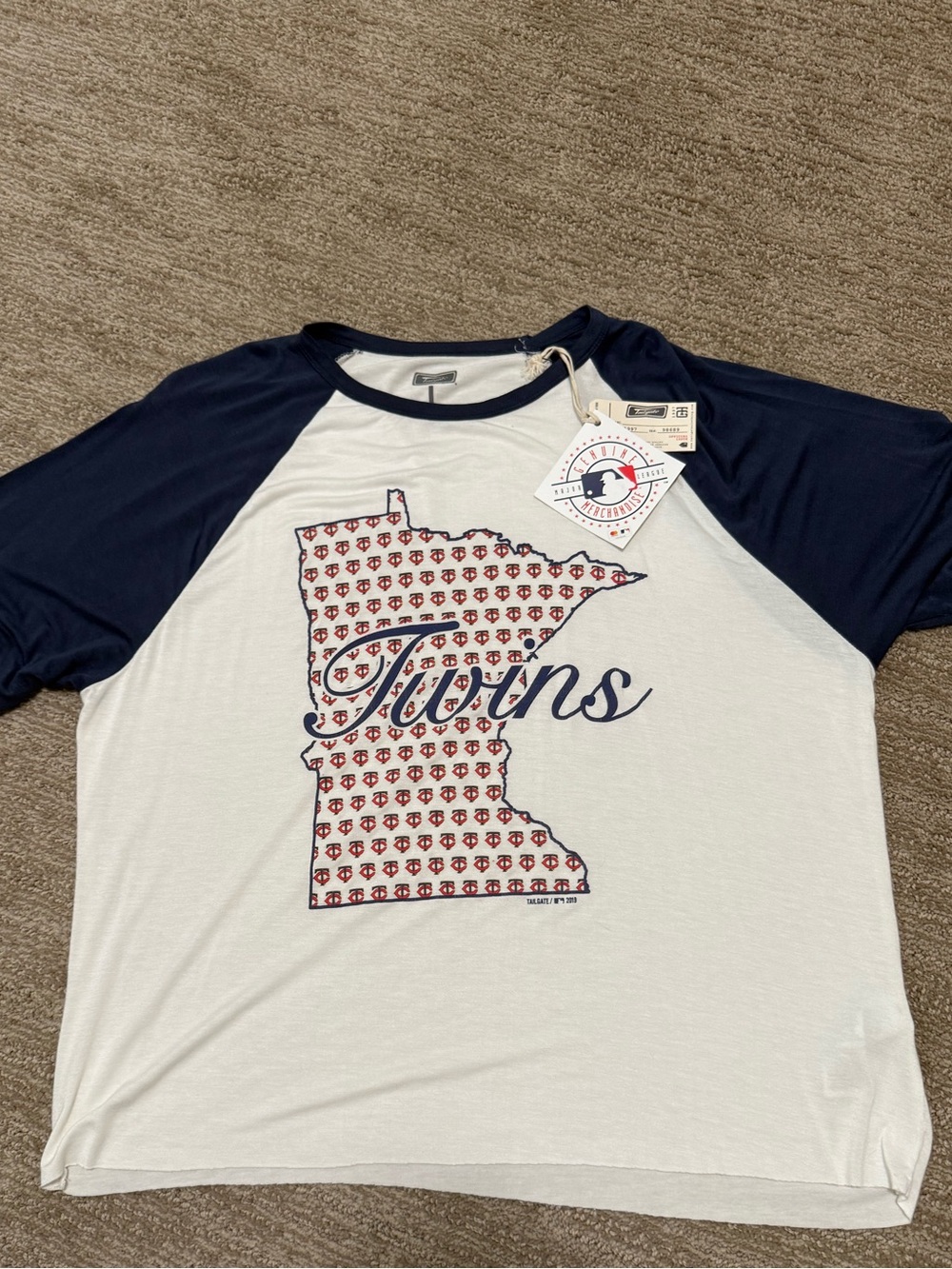 American Eagle Outfitters Navy and White Minnesota Twins Raglan Tee
